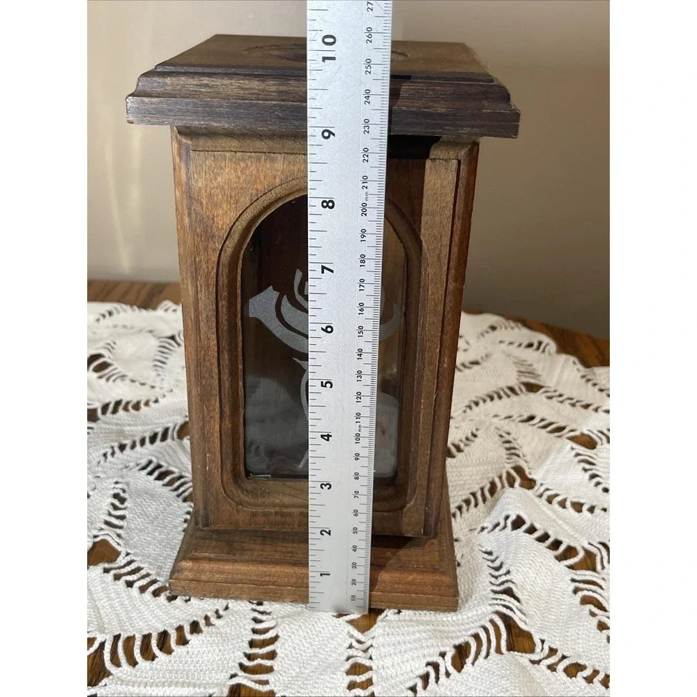 Vintage Wooden Candle Luminary Holder With Glass Flower Box Decor